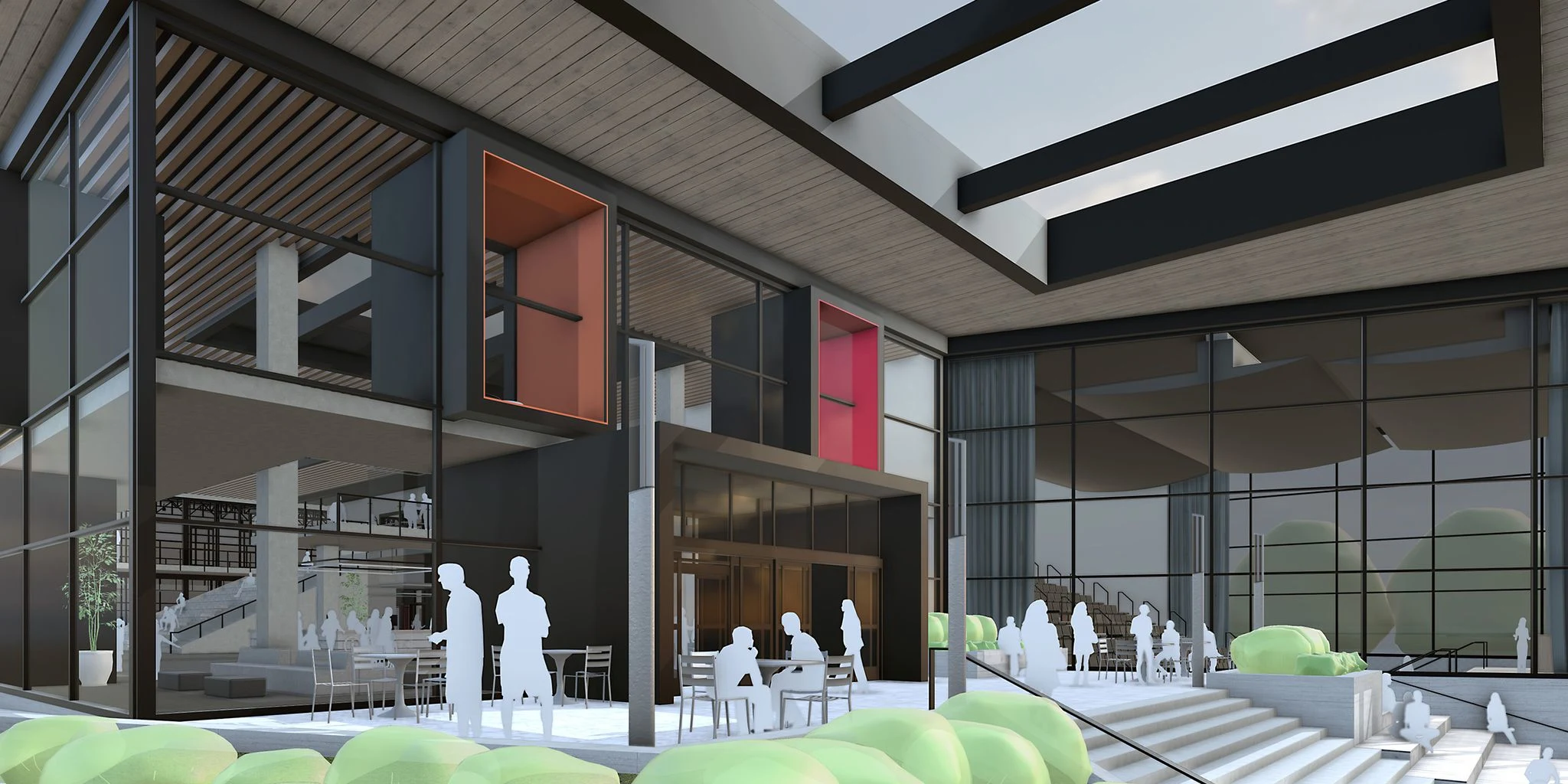 Architectural model of a commercial building with large glazed exterior walls